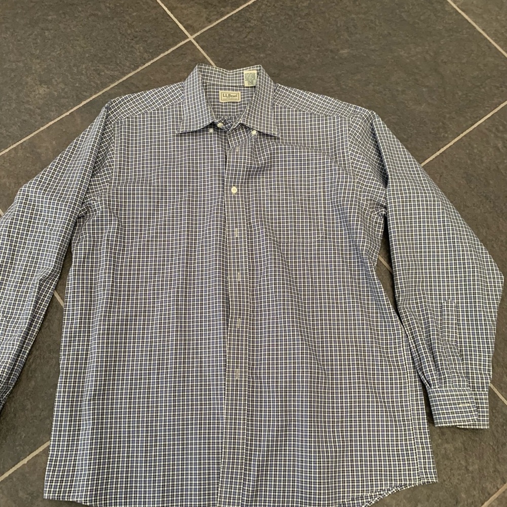 LL Bean Blue Plaid Long Sleeve Button Shirt Large